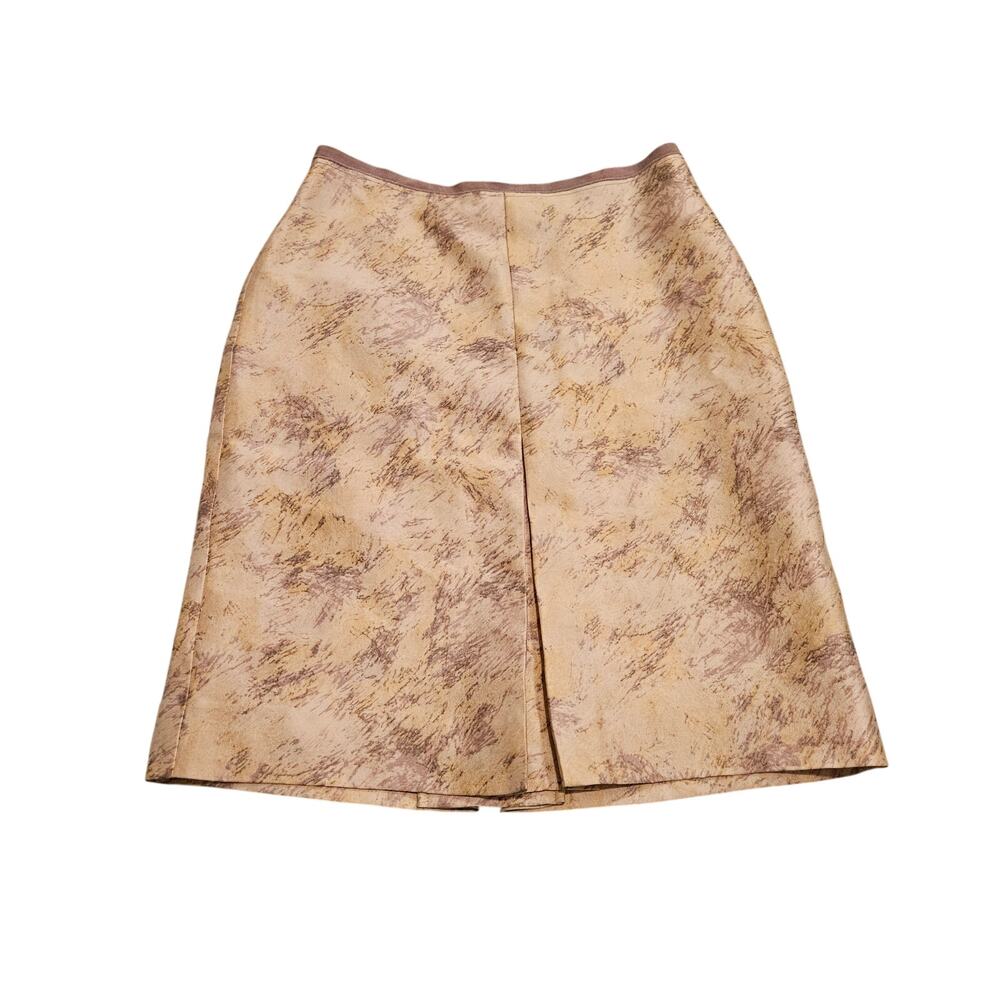 BCBGMAXAZRIA Women’s 2 Wool Silk Abstract Print A-Line Midi Skirt Beige